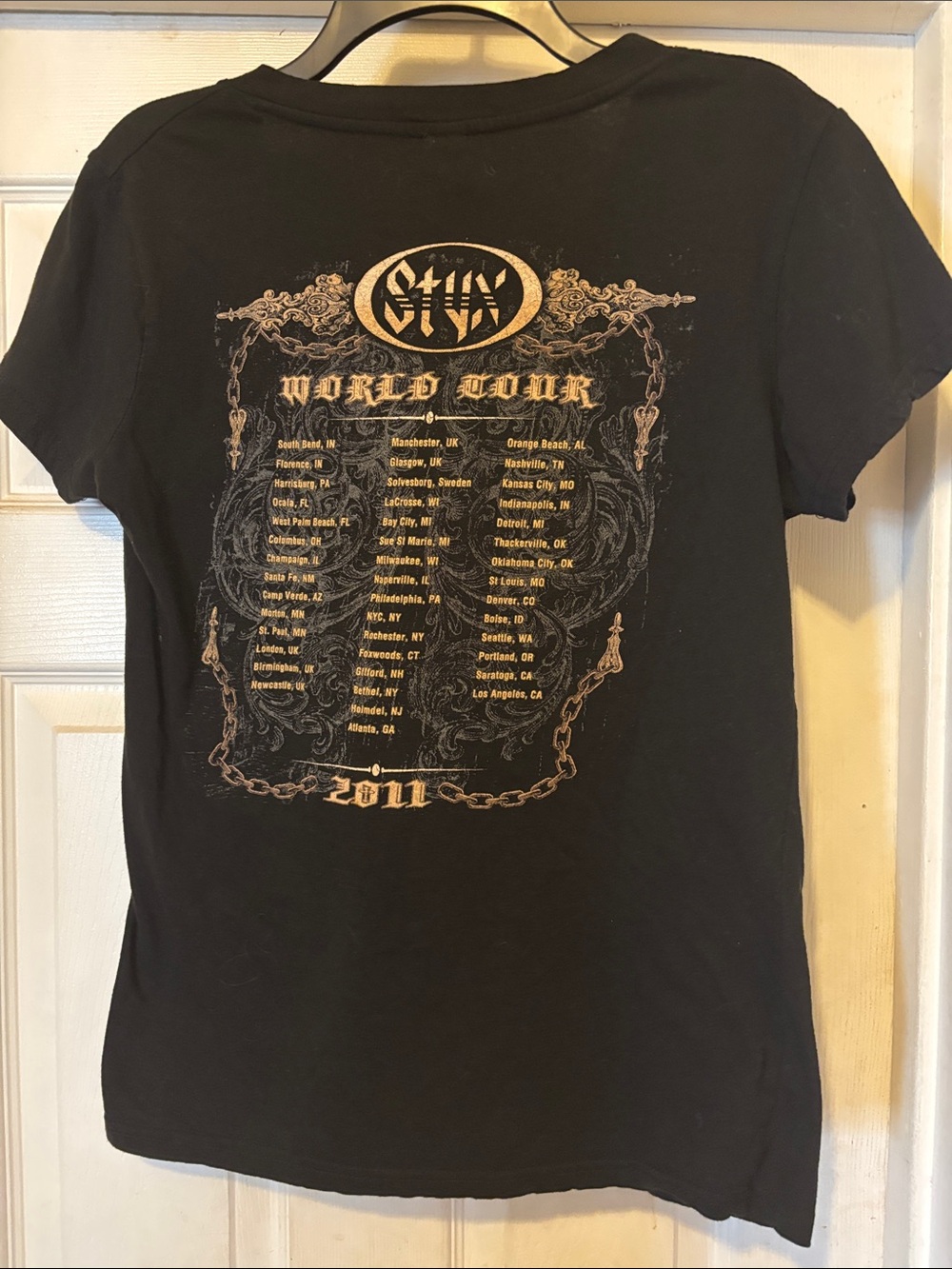 Styx Tour Shirt Black Short Sleeve V‑Neck Tee with Gold Graphic - Picture 5 of 6